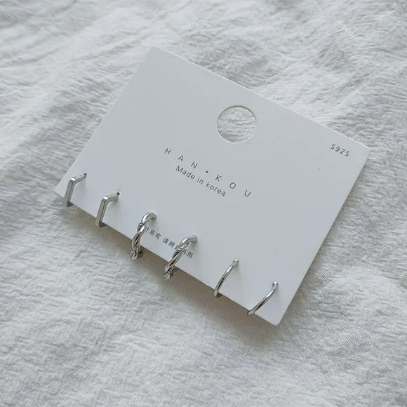 Hoop Earring Set 925 Silver Posts - Picture 4 of 4